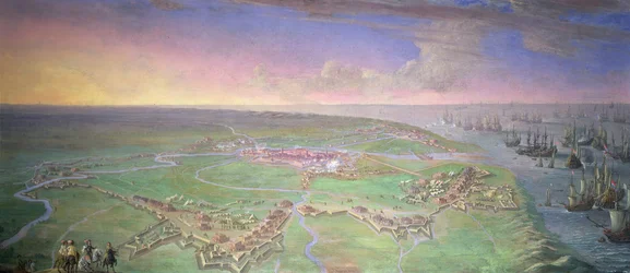 Vue panoramique de Gravelines assiégée par le duc d